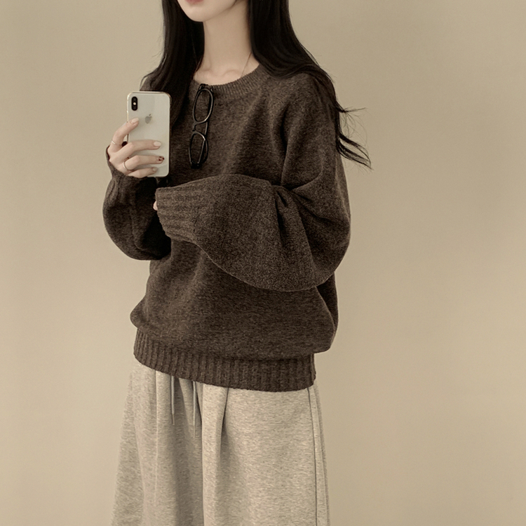 부드러운 폭닥함 여리여리 아방핏 라운드넥 래글런 오버핏 나그랑 오버핏 긴팔니트 빅사이즈 딥브라운