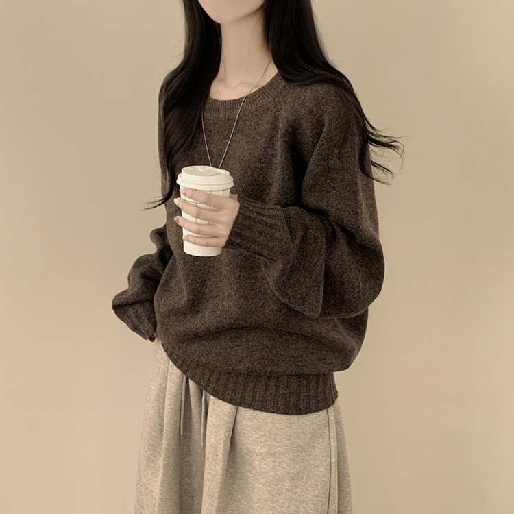 부드러운 폭닥함 여리여리 아방핏 라운드넥 래글런 오버핏 나그랑 오버핏 긴팔니트 빅사이즈 딥브라운