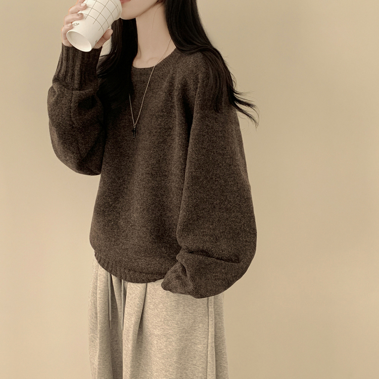 부드러운 폭닥함 여리여리 아방핏 라운드넥 래글런 오버핏 나그랑 오버핏 긴팔니트 빅사이즈 딥브라운