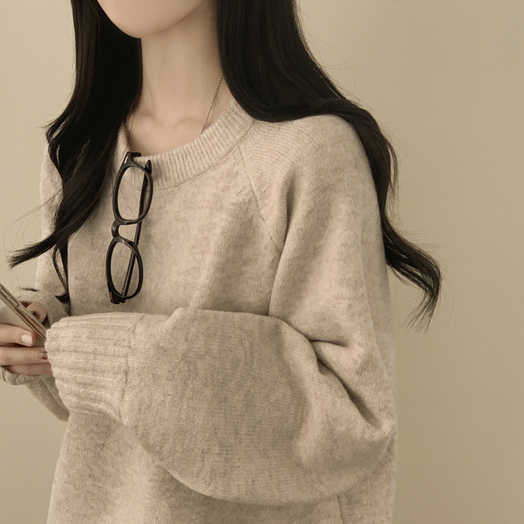 부드러운 폭닥함 여리여리 아방핏 라운드넥 래글런 오버핏 나그랑 오버핏 긴팔니트 빅사이즈 베이지