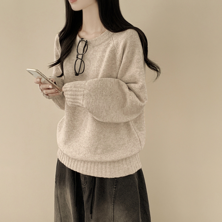 부드러운 폭닥함 여리여리 아방핏 라운드넥 래글런 오버핏 나그랑 오버핏 긴팔니트 빅사이즈 베이지