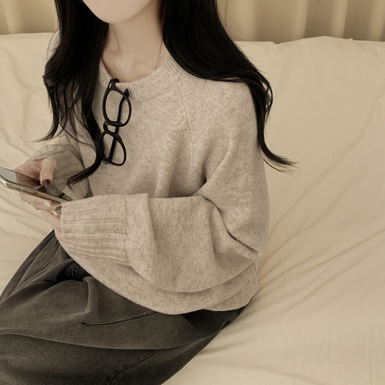 부드러운 폭닥함 여리여리 아방핏 라운드넥 래글런 오버핏 나그랑 오버핏 긴팔니트 빅사이즈 베이지