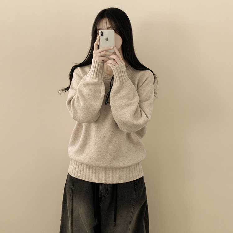 부드러운 폭닥함 여리여리 아방핏 라운드넥 래글런 오버핏 나그랑 오버핏 긴팔니트 빅사이즈 베이지