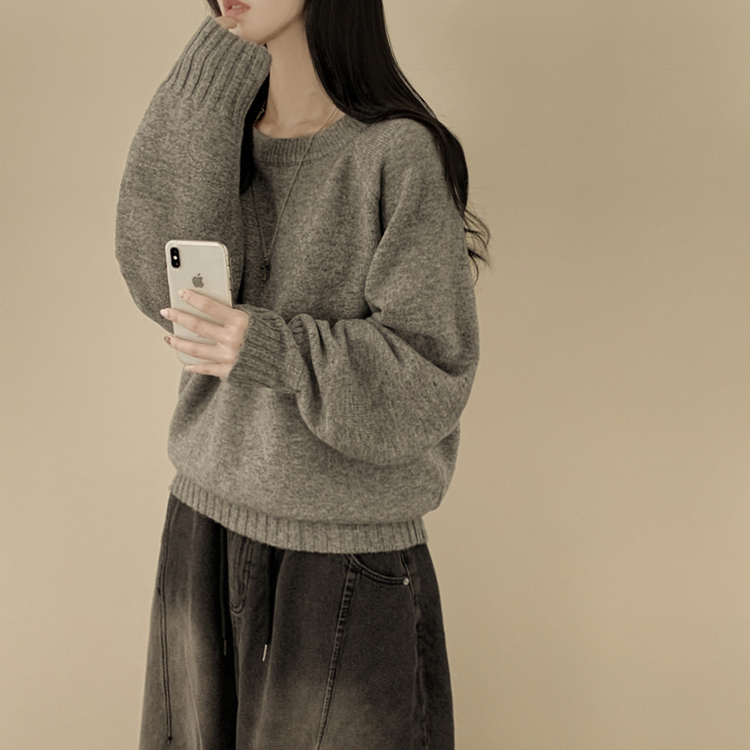 부드러운 폭닥함 여리여리 아방핏 라운드넥 래글런 오버핏 나그랑 오버핏 긴팔니트 빅사이즈 그레이