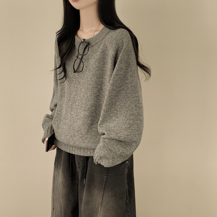 부드러운 폭닥함 여리여리 아방핏 라운드넥 래글런 오버핏 나그랑 오버핏 긴팔니트 빅사이즈 그레이