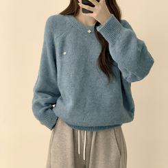 여리함 보장하는 글로리 나그랑 겨울 라운드 와펜 긴팔 니트 블루