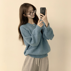 여리함 보장하는 글로리 나그랑 겨울 라운드 와펜 긴팔 니트 블루