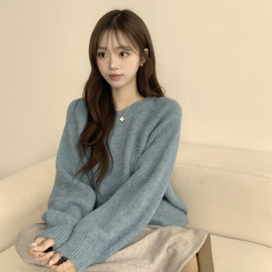 여리함 보장하는 글로리 나그랑 겨울 라운드 와펜 긴팔 니트 블루