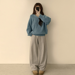 여리함 보장하는 글로리 나그랑 겨울 라운드 와펜 긴팔 니트 블루