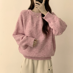 여리함 보장하는 글로리 나그랑 겨울 라운드 와펜 긴팔 니트 핑크