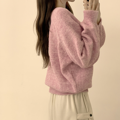 여리함 보장하는 글로리 나그랑 겨울 라운드 와펜 긴팔 니트 핑크