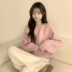 여리함 보장하는 글로리 나그랑 겨울 라운드 와펜 긴팔 니트 핑크