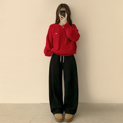 여리함 보장하는 글로리 나그랑 겨울 라운드 와펜 긴팔 니트 레드