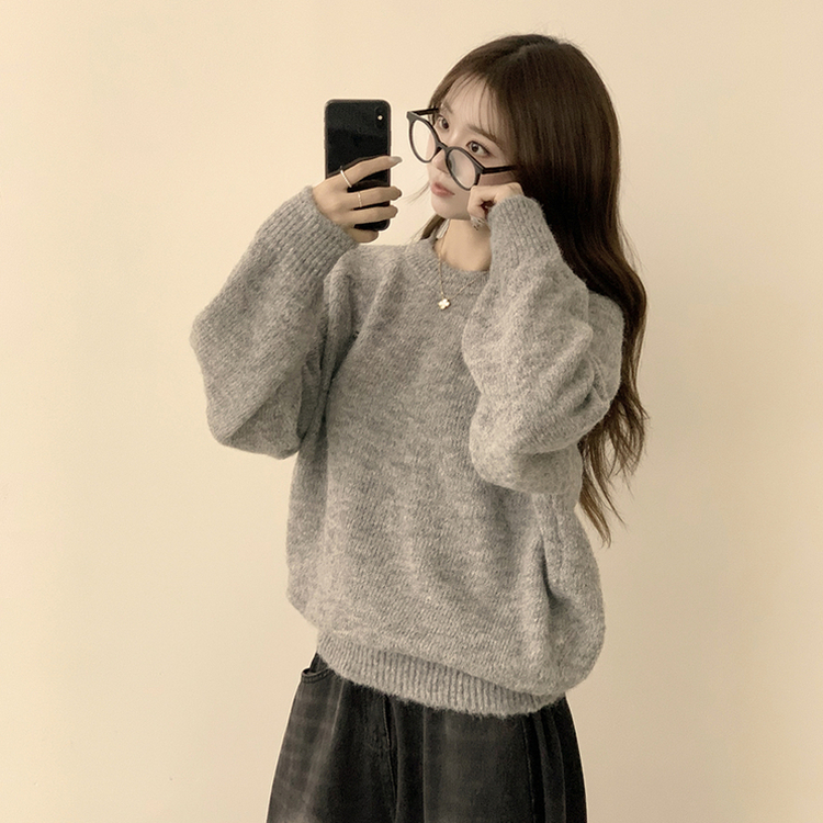 여리함 보장하는 글로리 나그랑 겨울 라운드 와펜 긴팔 니트 그레이