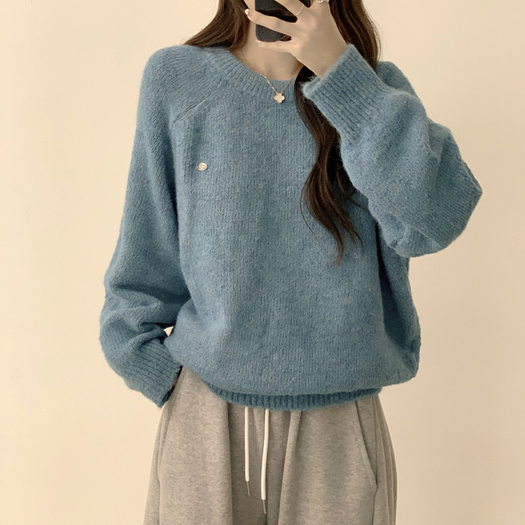 여리함 보장하는 글로리 나그랑 겨울 라운드 와펜 긴팔 니트 블루