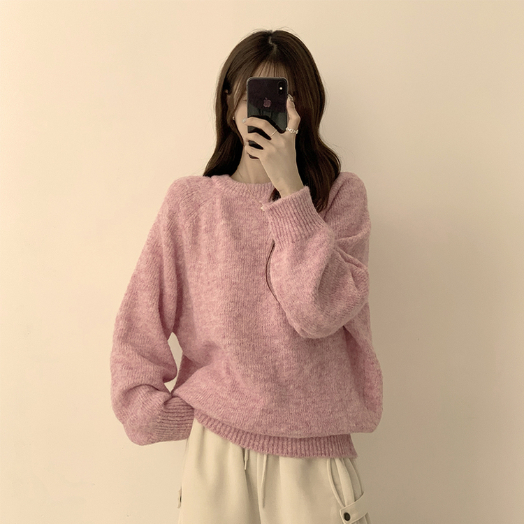 여리함 보장하는 글로리 나그랑 겨울 라운드 와펜 긴팔 니트 핑크