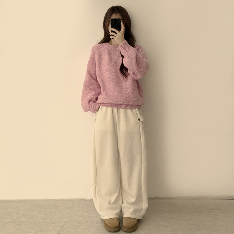 여리함 보장하는 글로리 나그랑 겨울 라운드 와펜 긴팔 니트 핑크