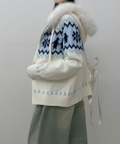 실론눈꽃노르딕패턴루즈핏후드퍼니트집업 아이보리