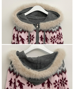 실론눈꽃노르딕패턴루즈핏후드퍼니트집업