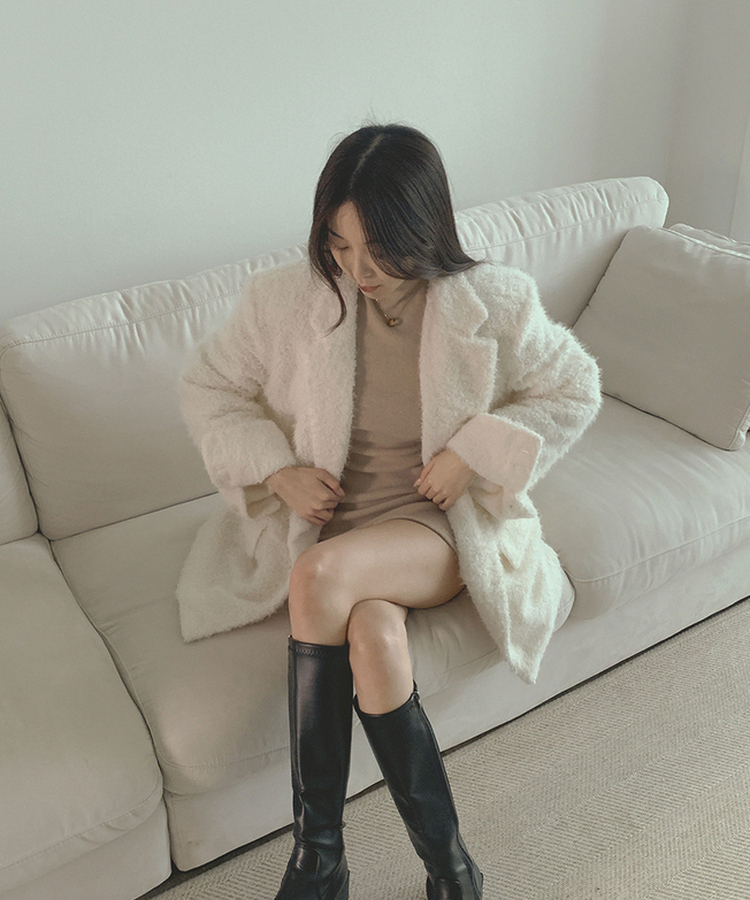 부클 누빔 안감 퍼 어깨패드 겨울 하객룩 자켓