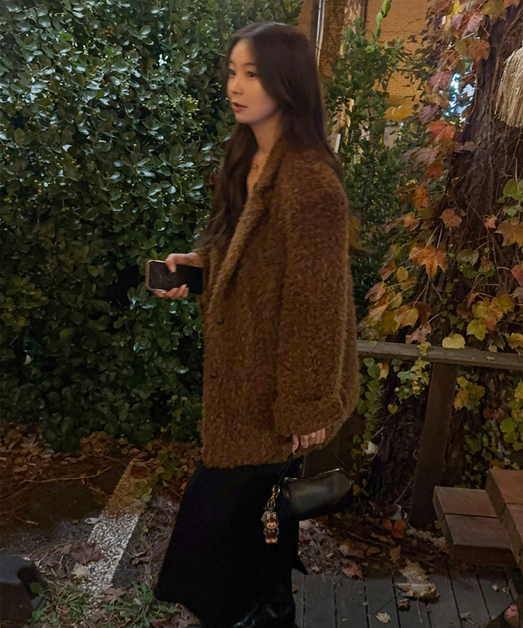 부클 누빔 안감 퍼 어깨패드 겨울 하객룩 자켓