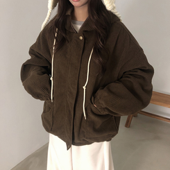 ルーズコーデュロイフードジャケットジャンパー BROWN