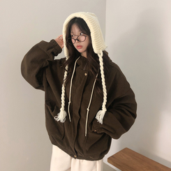 ルーズコーデュロイフードジャケットジャンパー BROWN