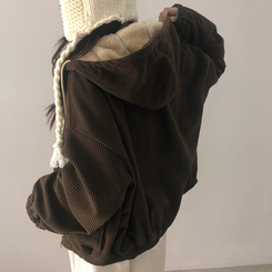 ルーズコーデュロイフードジャケットジャンパー BROWN
