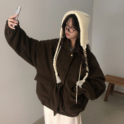 ルーズコーデュロイフードジャケットジャンパー BROWN