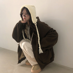 ルーズコーデュロイフードジャケットジャンパー BROWN