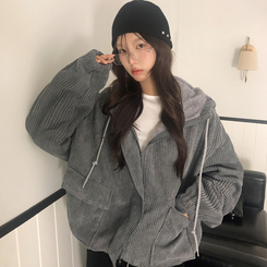 ルーズコーデュロイフードジャケットジャンパー GREY