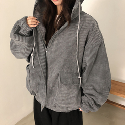 ルーズコーデュロイフードジャケットジャンパー GREY