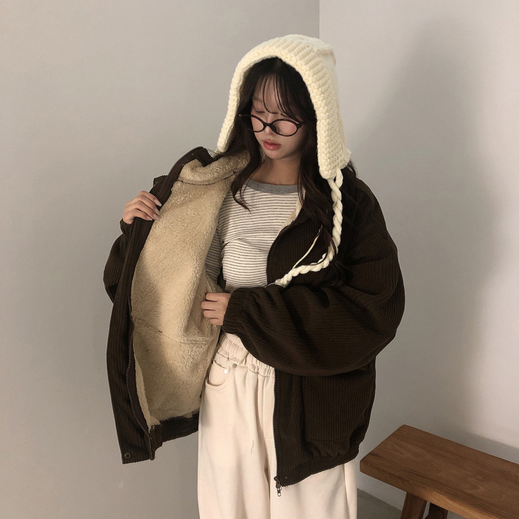 ルーズコーデュロイフードジャケットジャンパー BROWN