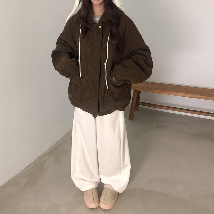 ルーズコーデュロイフードジャケットジャンパー BROWN