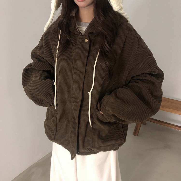 ルーズコーデュロイフードジャケットジャンパー BROWN