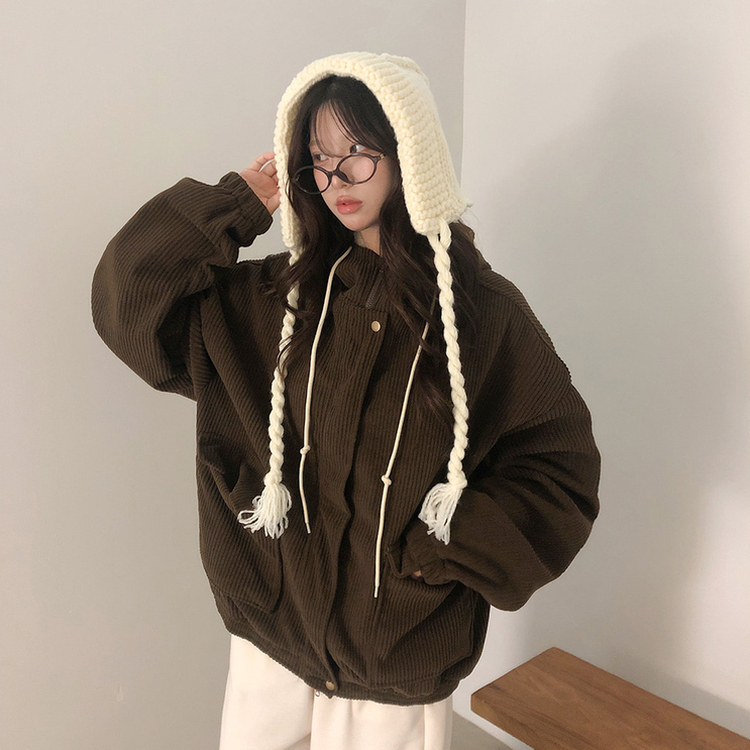ルーズコーデュロイフードジャケットジャンパー BROWN