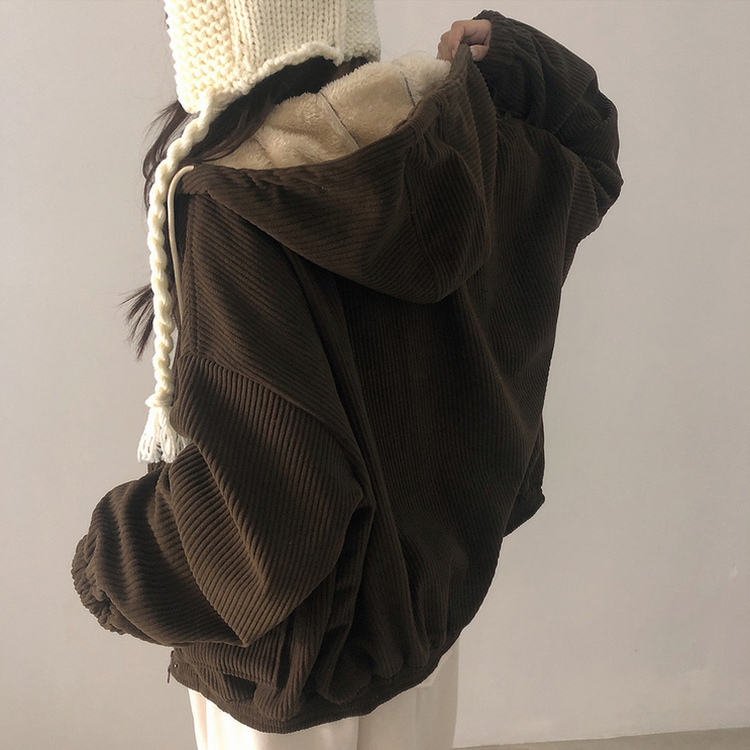 ルーズコーデュロイフードジャケットジャンパー BROWN