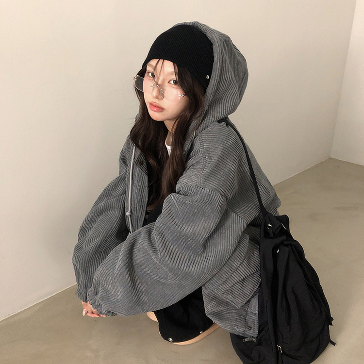ルーズコーデュロイフードジャケットジャンパー GREY
