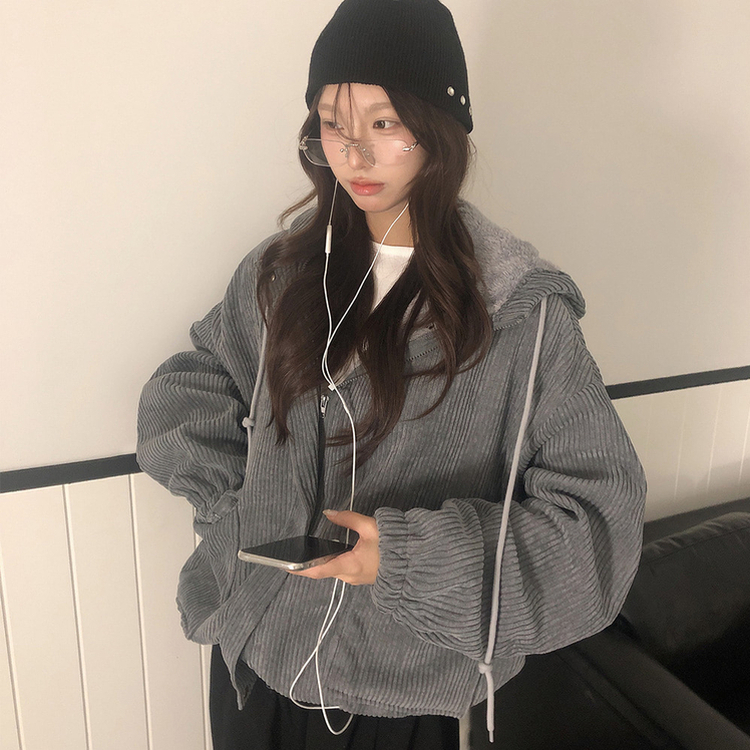 ルーズコーデュロイフードジャケットジャンパー GREY