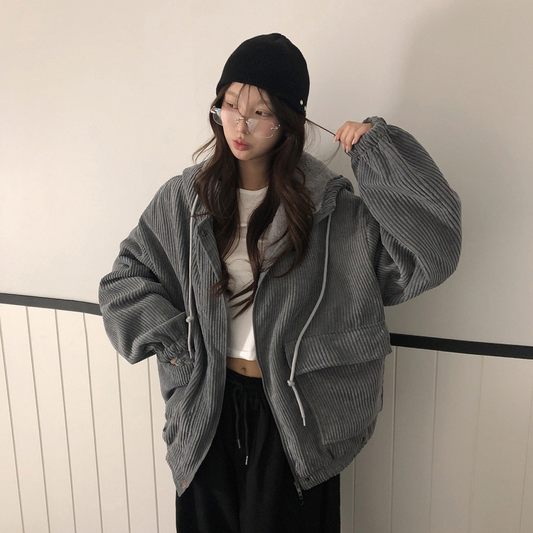 ルーズコーデュロイフードジャケットジャンパー GREY