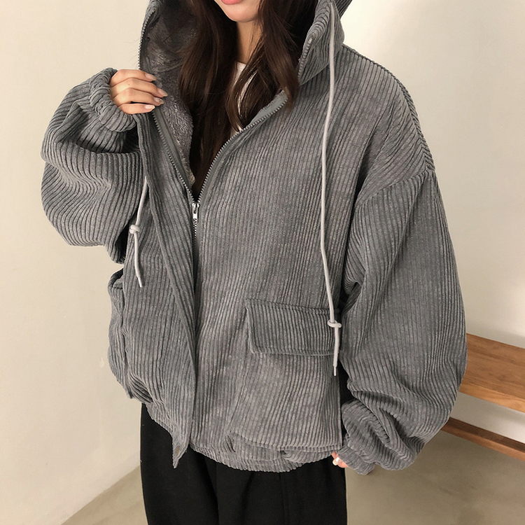 ルーズコーデュロイフードジャケットジャンパー GREY