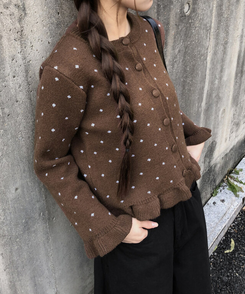 【SET】ドットキャミソール＋フリルニットカーディガン CHESTNUT BROWN