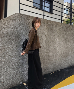 【SET】ドットキャミソール＋フリルニットカーディガン CHESTNUT BROWN