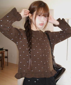 【SET】ドットキャミソール＋フリルニットカーディガン CHESTNUT BROWN