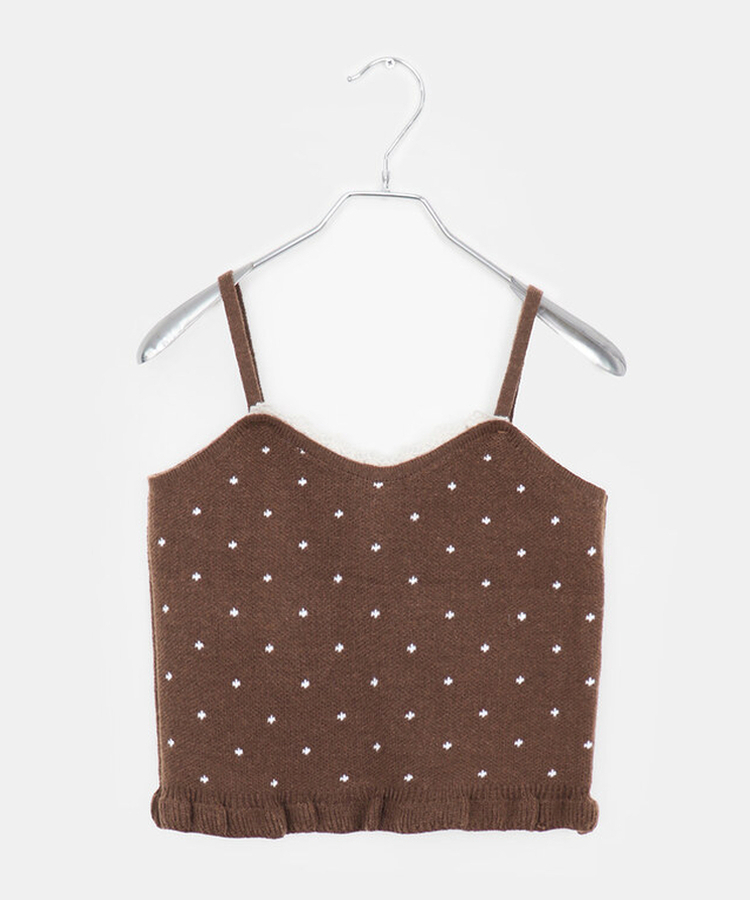 【SET】ドットキャミソール＋フリルニットカーディガン