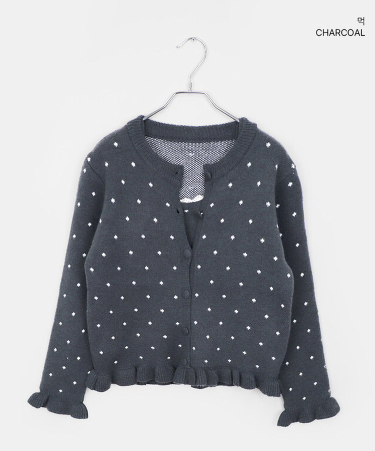 【SET】ドットキャミソール＋フリルニットカーディガン