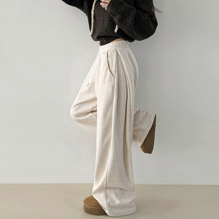 히버 니트 사이드 핀턱 와이드 기모 밴딩 트레이닝 팬츠 아이보리
