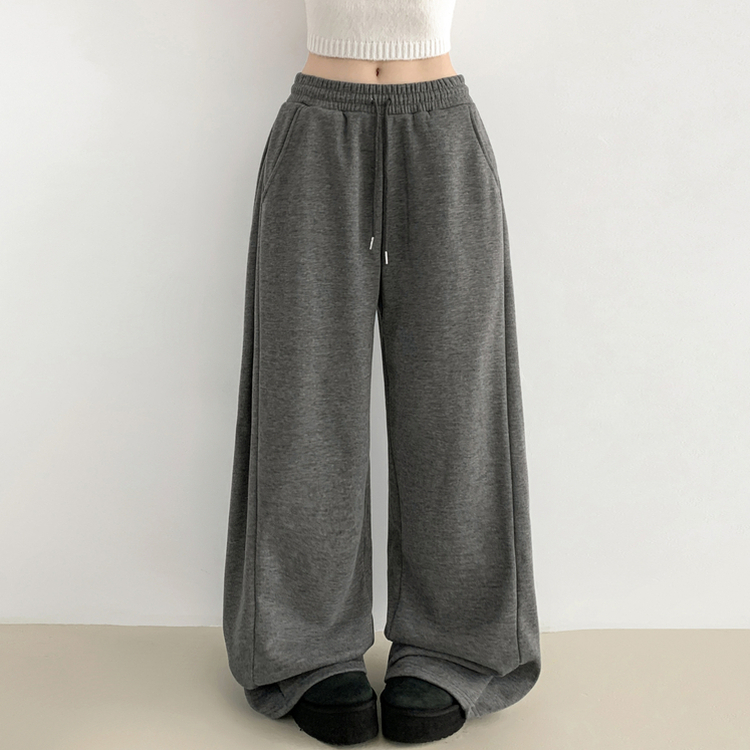 히버 니트 사이드 핀턱 와이드 기모 밴딩 트레이닝 팬츠 그레이