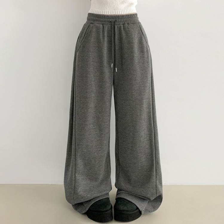 히버 니트 사이드 핀턱 와이드 기모 밴딩 트레이닝 팬츠 그레이