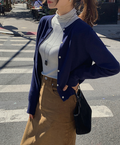 ストライプタートルネックTシャツ IVORY